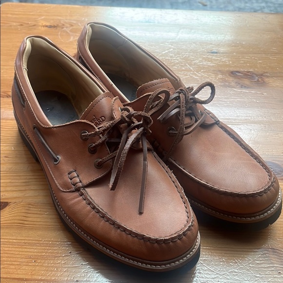 Samuel Hubbard Classic Brown Leather Boat Shoes with Moccasin Stitching